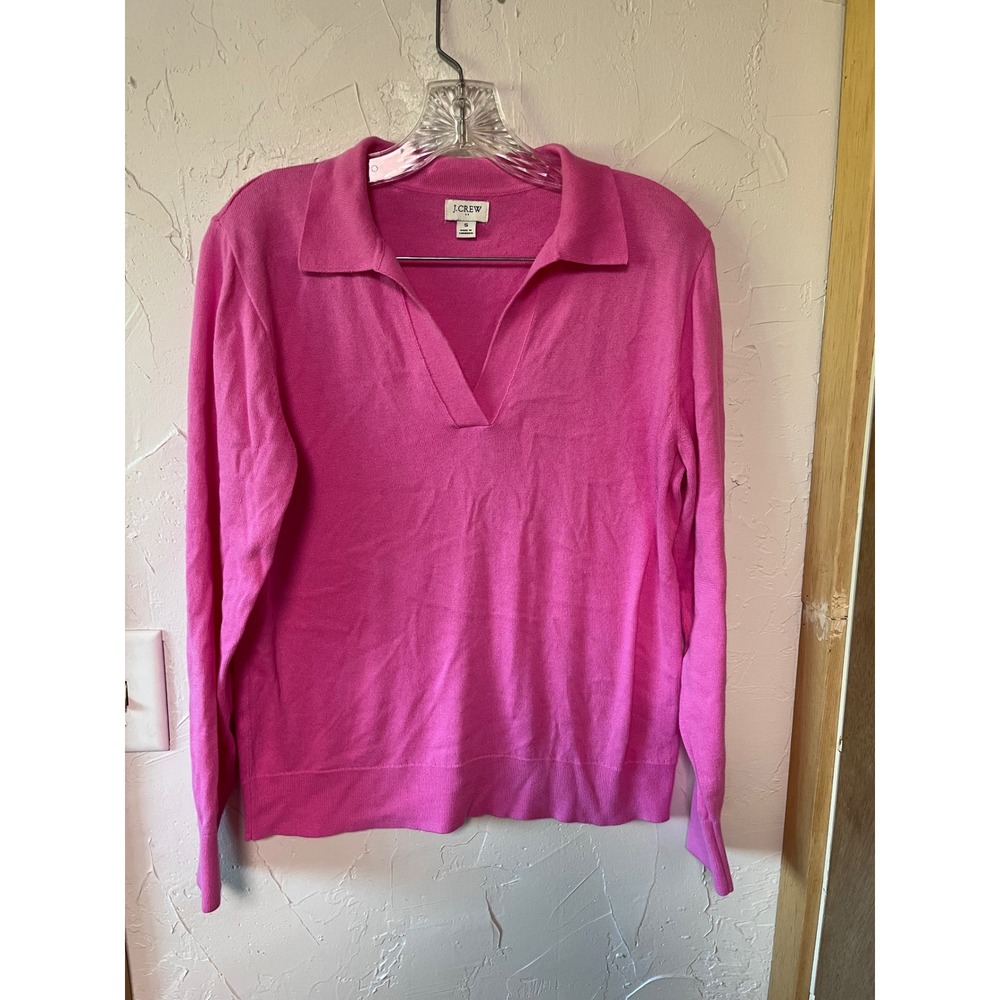 J.Crew Womens Pink 100% Cotton Long Sleeve Polo V-Neck Sweater Size S